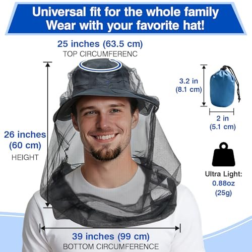 2er-Pack Moskitonetz für Insekten, Fliegen, Mücken und Bienen | Ultra groß & lang, leicht & atmungsaktiv für Imkerei, Camping, Wandern, Gartenarbeit, Safari | Passt auf alle Hüte für Damen & Herren