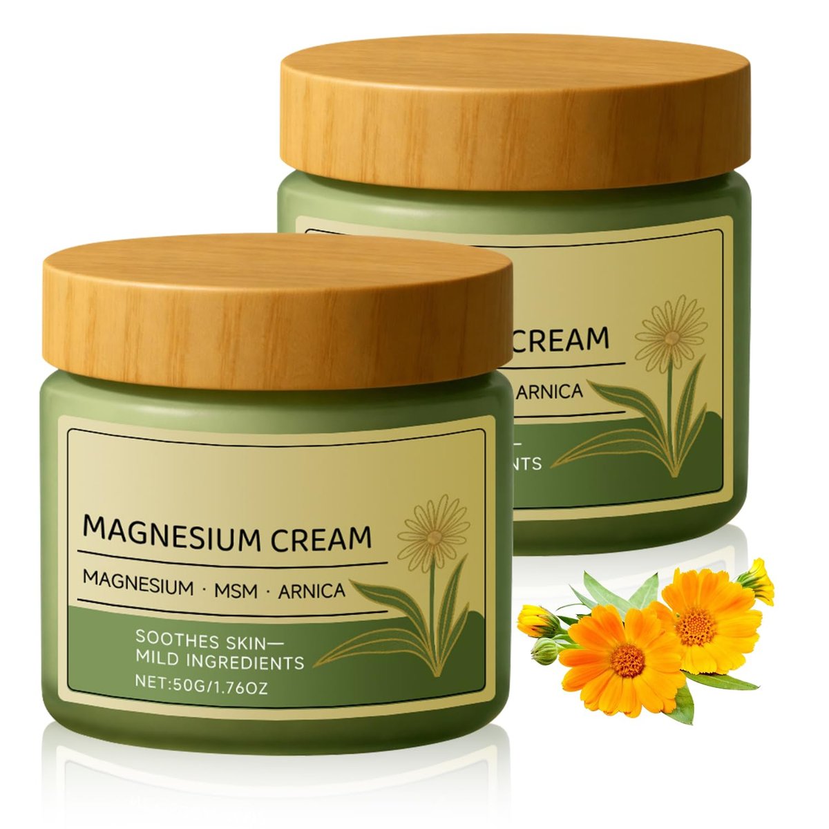 rooroopet 2 Stück Magnesium-Creme mit MSM & Arnika – milde Inhaltsstoffe für beruhigte Haut, tägliche Körperpflege, 50 g / 1,76 oz