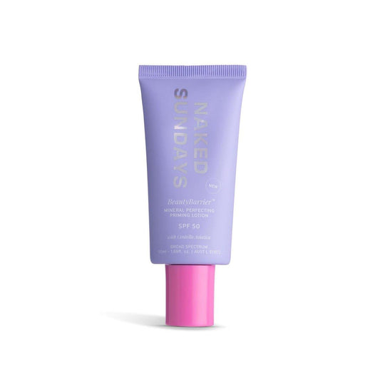 Naked Sundays BeautyBarrier Mineral Perfecting Priming Lotion SPF 50 – Mineralischer Sonnenschutz-Primer für empfindliche Haut mit Zinkoxid & Centella Asiatica (Cica), 50 ml