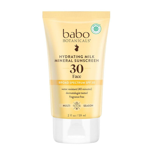 Babo Botanicals Hydrating Milk Mineral Sonnenschutz SPF30 - Natürliches Zinkoxid - Feuchtigkeitsspendend - Wasserfest - Duftfrei - EWG-zertifiziert - Vegan - Für das Gesicht - Für empfindliche Haut