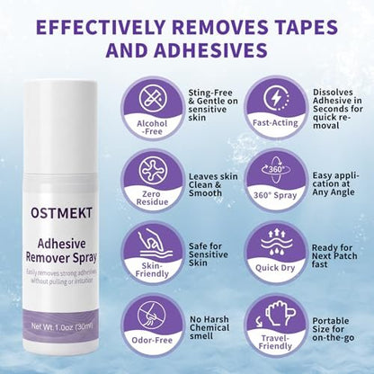 Medizinischer Kleberentferner Spray – Alkoholfrei, Schmerzfrei, Sanfter Haftmittelentferner für Stoma, Brustprothese, Klebeband und Haut (1 Fl Oz)