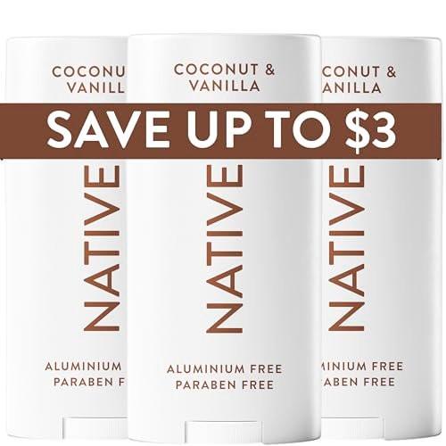 Native Deodorant Coconut & Vanilla, 3er-Pack – 72h Geruchskontrolle, aluminiumfrei, mit Kokosöl & Sheabutter