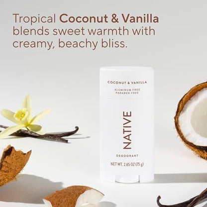 Native Deodorant Coconut & Vanilla, 3er-Pack – 72h Geruchskontrolle, aluminiumfrei, mit Kokosöl & Sheabutter