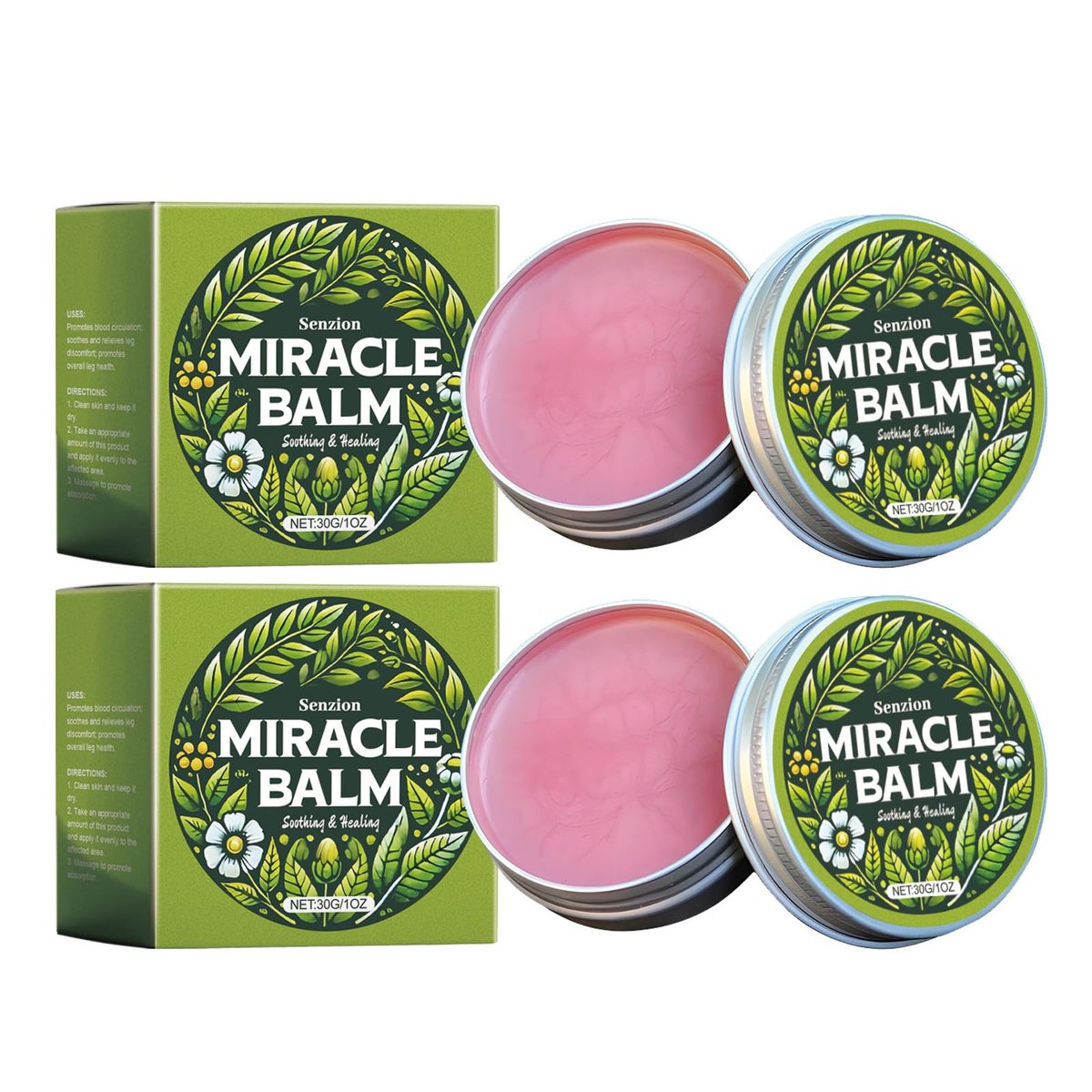 Original Senzion Miracle Balm – Natürliche Inhaltsstoffe für Rücken, Hände, Füße und Körper (2er-Pack, 0,5 Unze pro Packung)