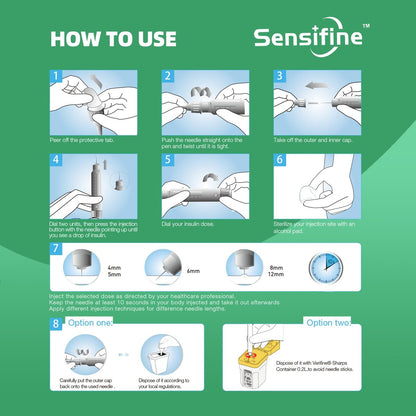 Sensifine Plus Pen Nadeln 32G x 4mm, 100 Stück, Universell Kompatibel mit den meisten Pen-Geräten