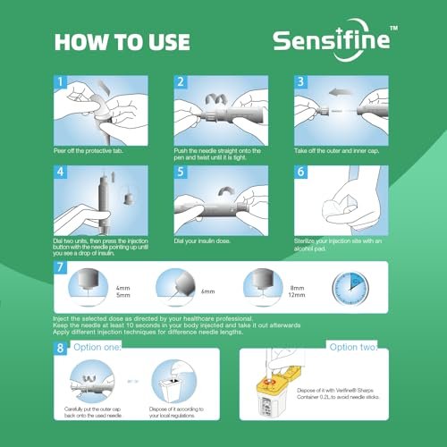 Sensifine Plus Pen Nadeln 32G x 4mm, 100 Stück, Universell Kompatibel mit den meisten Pen-Geräten