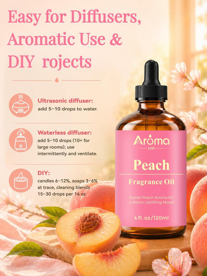 AromaLYA Pfirsich Duftöl - Süßer Pfirsichduft für Diffuser & Raumduft. Saftig, warm und belebend mit einem weichen, wohltuenden Gefühl