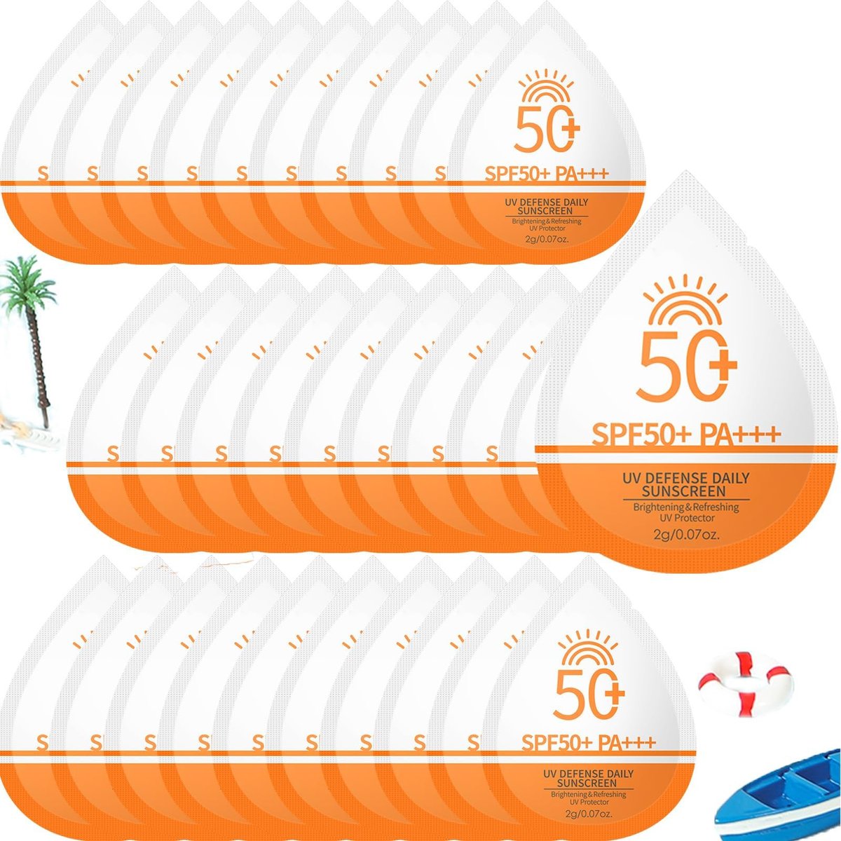 30er-Pack Mini-Sonnenschutz SPF 50+ für Gesicht & Körper, wasserfest & nicht fettend, ideale Reisegröße für Dankeschön-Geschenke & Strandutensilien