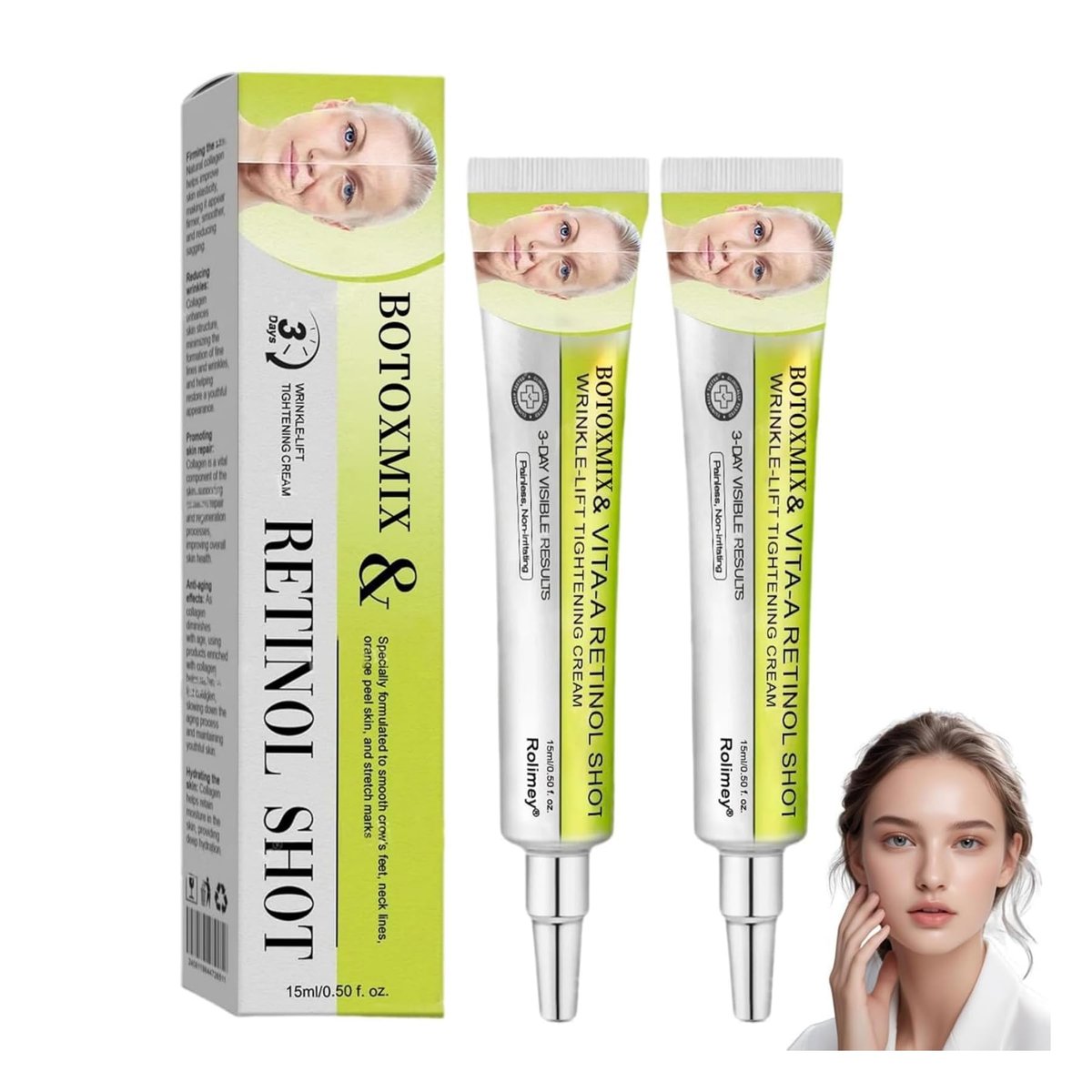 Botoxmix & Vita-A Retinol Shot Falten-Lift Straffende Creme, Fortschrittliche Retinol Körperlotion, Natürliche Anti-Falten-Creme – Porenverfeinerer, Fältchen & feine Linien für alle Hauttypen (2 Stück)