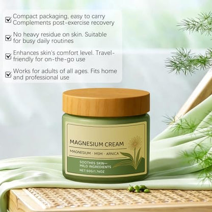 rexibuz 2er-Pack Magnesium Creme mit MSM & Arnika, schnell einziehende & nicht fettende Feuchtigkeitslotion, sanfte Formel zur Beruhigung der Haut, 50g/1,76 oz