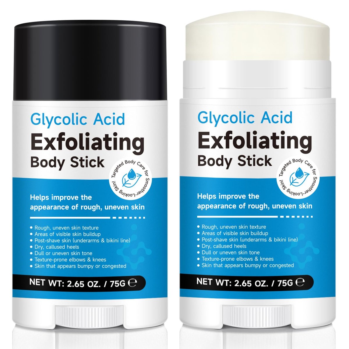 7% Glykolsäure Peeling Körperstick – Für glattere Haut an Ellbogen, Knien & Bikinizone – Sanftes tägliches Peeling bei rauer Textur – Parabenfrei, 75 g