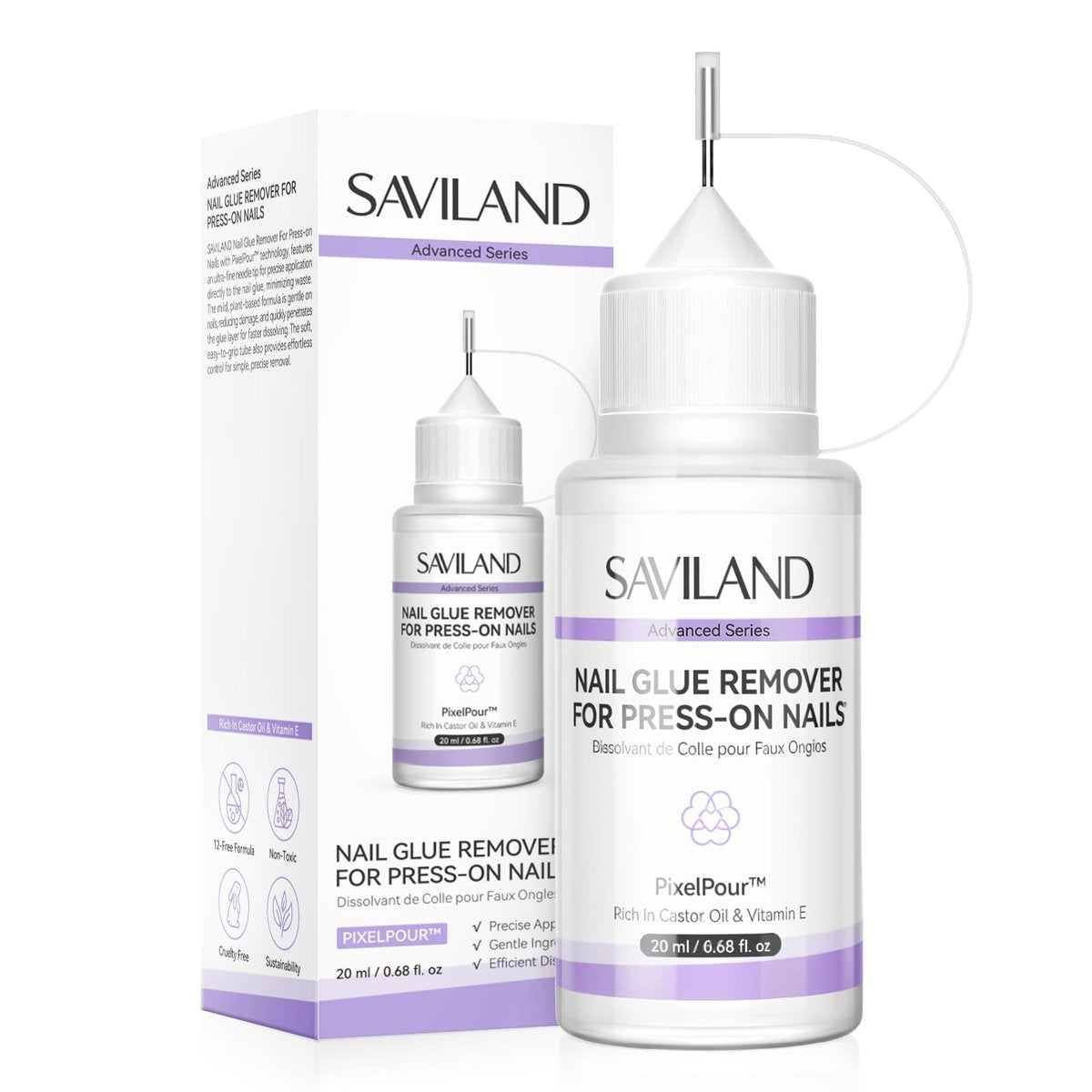 SAVILAND Pinpoint Nagellackentferner für Press-On-Nägel: Sanfter Nagelkleberentferner für künstliche Nägel, einfache Entfernung von Fake Nails, DIY zu Hause, 20 ml