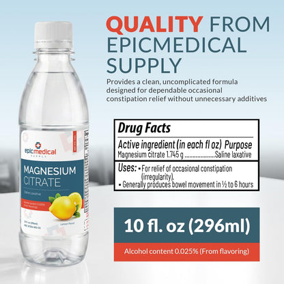 Epic Medical Supply Magnesiumcitrat 10 fl oz – Zitronengeschmack – Flüssiges Kochsalzabführmittel – Unterstützung bei gelegentlicher Verstopfung (1)