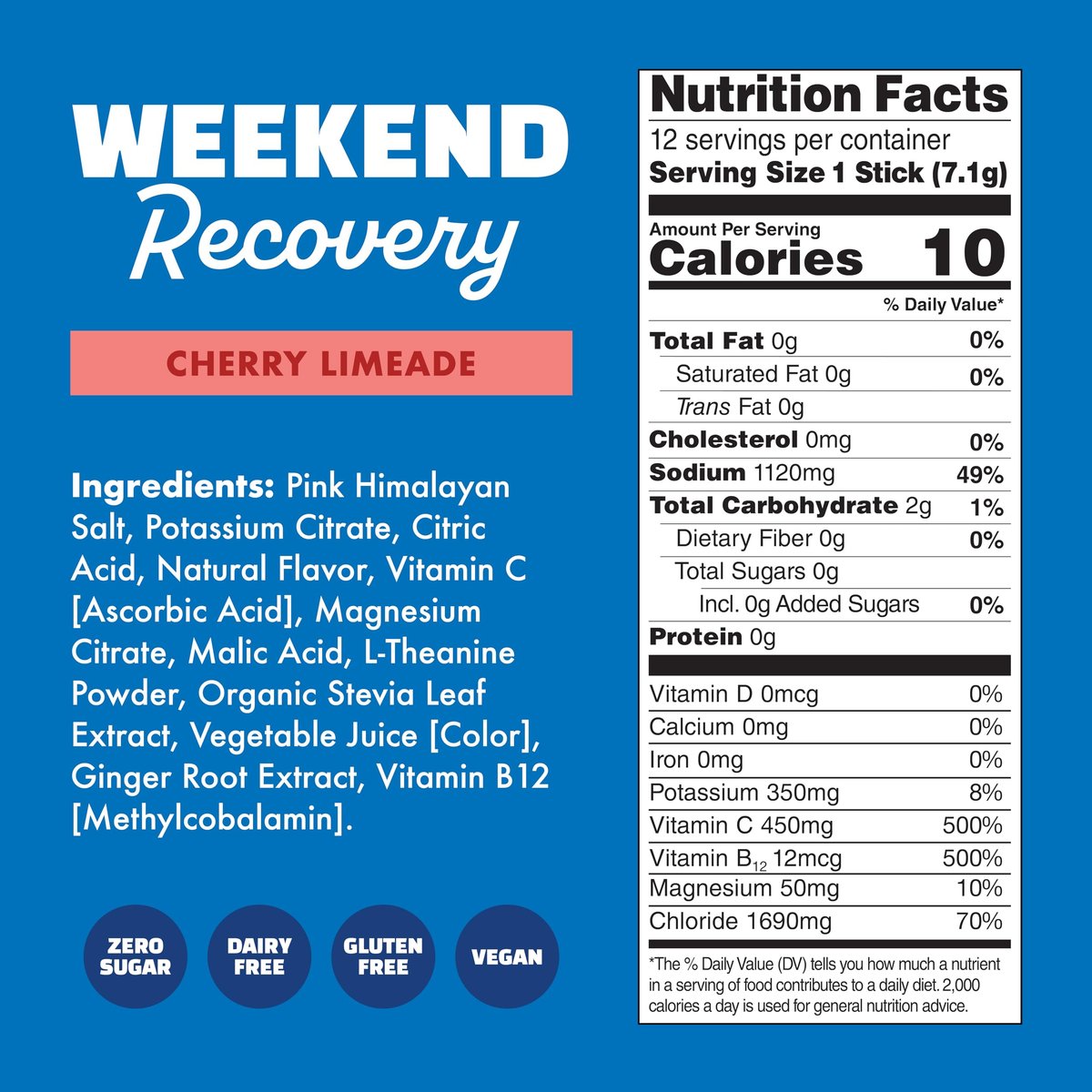 Waterboy Weekend Recovery | 3.200 mg Elektrolyt-Pulverbeutel | Ingwer + L-Theanin + Vitamine | Ohne Zucker, Natürlich, Glutenfrei | Kirsche-Limette