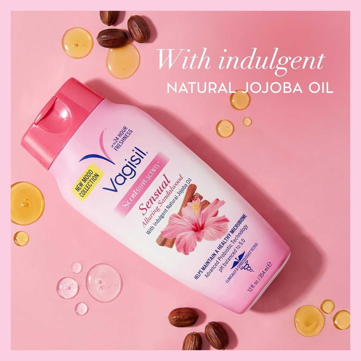 Vagisil Intimwaschgel für die Intimhygiene, Scentsitive Scents® Sensual Mood Verführerisches Sandelholz, pH-ausgeglichen und gynäkologisch getestet, 355 ml (1er-Pack)