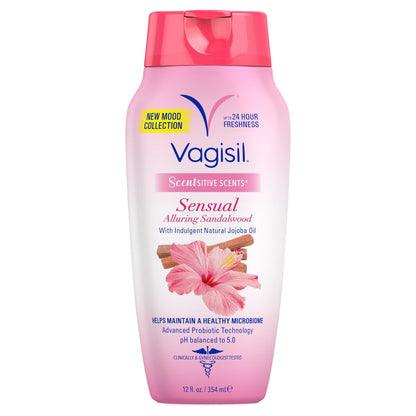 Vagisil Intimwaschgel für die Intimhygiene, Scentsitive Scents® Sensual Mood Verführerisches Sandelholz, pH-ausgeglichen und gynäkologisch getestet, 355 ml (1er-Pack)