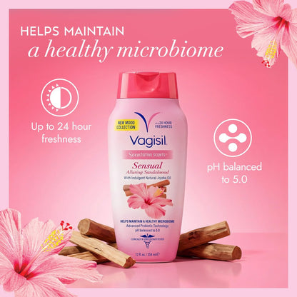 Vagisil Intimwaschgel für die Intimhygiene, Scentsitive Scents® Sensual Mood Verführerisches Sandelholz, pH-ausgeglichen und gynäkologisch getestet, 355 ml (1er-Pack)