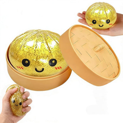 Dumpling Squishy Box mit Glitzer - Niedliches stressabbauendes Spielzeug für Kinder und Erwachsene, langsames Zurückfedern, sensorisches Fidget-Spielzeug, ideal als Ostergeschenk
