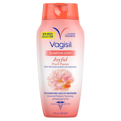 Vagisil Intimwaschgel für die tägliche Pflege, Scentsitive Scents® Joyful Mood Pfirsich Papaya, pH-hautneutral und gynäkologisch getestet, 355 ml