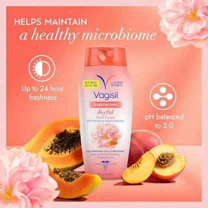 Vagisil Intimwaschgel für die tägliche Pflege, Scentsitive Scents® Joyful Mood Pfirsich Papaya, pH-hautneutral und gynäkologisch getestet, 355 ml
