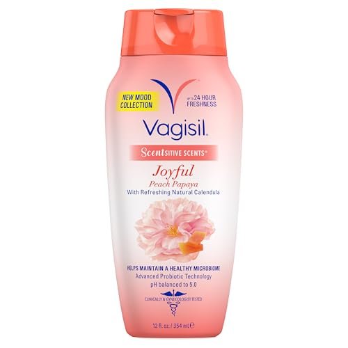 Vagisil Intimwaschgel für die tägliche Pflege, Scentsitive Scents® Joyful Mood Pfirsich Papaya, pH-hautneutral und gynäkologisch getestet, 355 ml