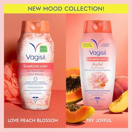 Vagisil Intimwaschgel für die tägliche Pflege, Scentsitive Scents® Joyful Mood Pfirsich Papaya, pH-hautneutral und gynäkologisch getestet, 355 ml