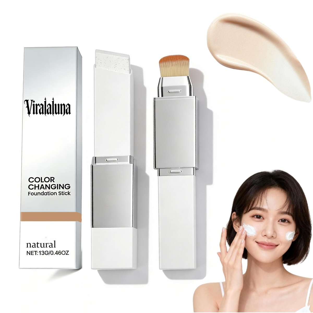 Color Changing Foundation Stick – 2-in-1 wasserfest, langanhaltend & vollständig deckend mit feinem Borstenpinsel