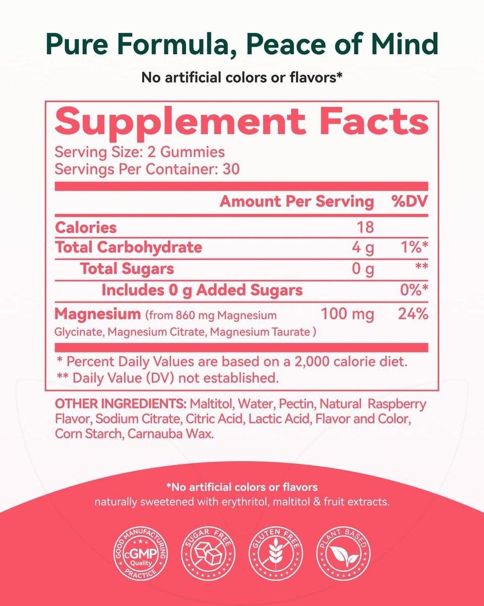 Magnesium Glycinat Gummies 860 mg (100 mg elementares Magnesium) – Zuckerfrei, Melatoninfrei, für Erwachsene & Kinder ab 4 Jahren – Fördert erholsamen Schlaf, Muskelregeneration & Ruhe – Himbeer-Geschmack, 60 Stück