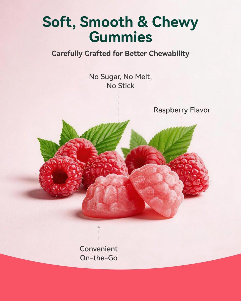 Magnesium Glycinat Gummies 860 mg (100 mg elementares Magnesium) – Zuckerfrei, Melatoninfrei, für Erwachsene & Kinder ab 4 Jahren – Fördert erholsamen Schlaf, Muskelregeneration & Ruhe – Himbeer-Geschmack, 60 Stück