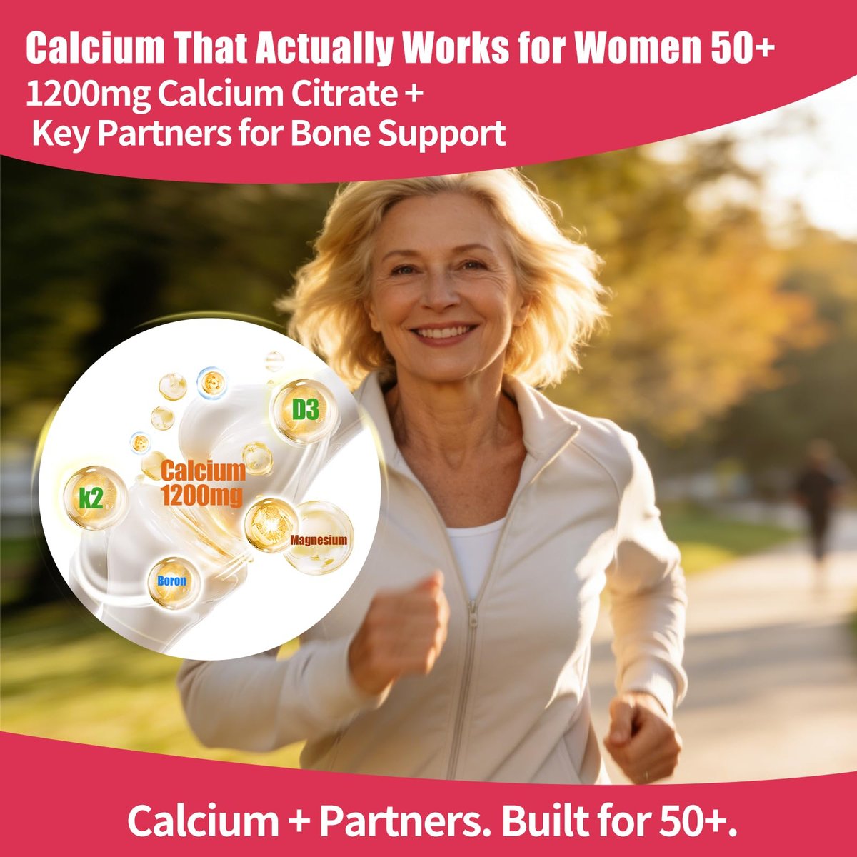 Foesdker Calcium-Citrat-Gummis für Frauen mit Kollagen – 1200 mg kaubare Calcium-Gummis, Erdbeergeschmack, für Knochen-, Muskel- und Immununterstützung, 60 Stück