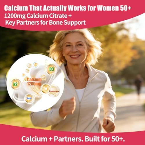 Foesdker Calcium-Citrat-Gummis für Frauen mit Kollagen – 1200 mg kaubare Calcium-Gummis, Erdbeergeschmack, für Knochen-, Muskel- und Immununterstützung, 60 Stück