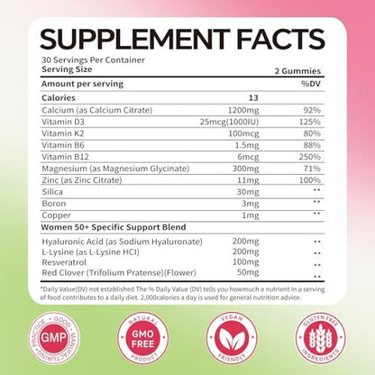 Foesdker Calcium-Citrat-Gummis für Frauen mit Kollagen – 1200 mg kaubare Calcium-Gummis, Erdbeergeschmack, für Knochen-, Muskel- und Immununterstützung, 60 Stück