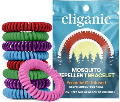 Cliganic 20er-Pack Mückenschutzarmbänder für Erwachsene & Kinder (Regenbogenfarben) – natürliche DEET-freie Bänder, einzeln verpackt
