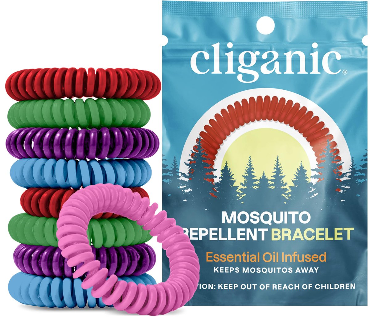 Cliganic 20er-Pack Mückenschutzarmbänder für Erwachsene & Kinder (Regenbogenfarben) – natürliche DEET-freie Bänder, einzeln verpackt