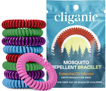 Cliganic 20er-Pack Mückenschutzarmbänder für Erwachsene & Kinder (Regenbogenfarben) – natürliche DEET-freie Bänder, einzeln verpackt