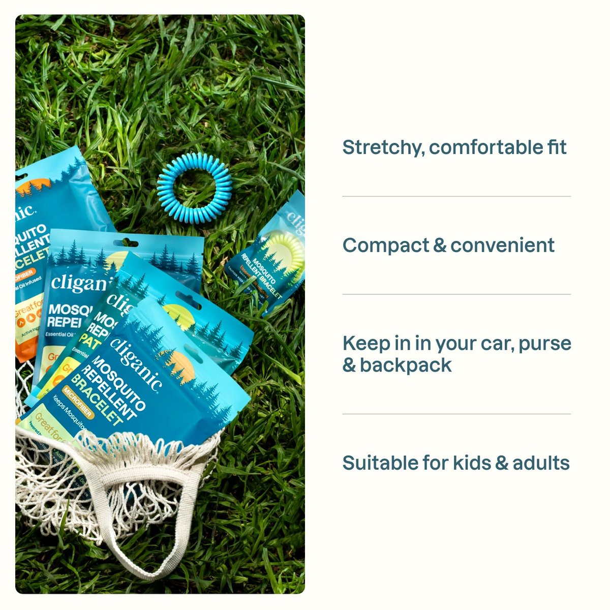 Cliganic 20er-Pack Mückenschutz-Armbänder für Erwachsene & Kinder (Neutrale Farben) – Natürliche, DEET-freie Bänder, einzeln verpackt