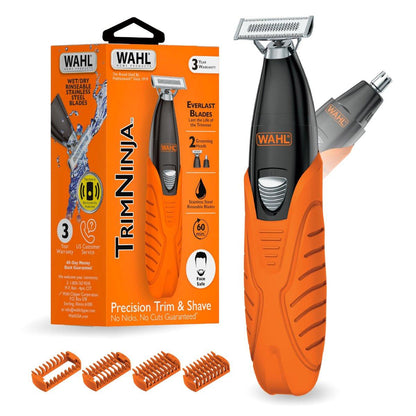 Wahl Trim Ninja Hybrid Elektrorasierer für Gesichtsbehaarung & Nasenhaarpflege – 2 Aufsätze – Bidirektionaler Barttrimmer für Männer – Präziser Ohr- und Nasenhaartrimmer – Modell 3030114