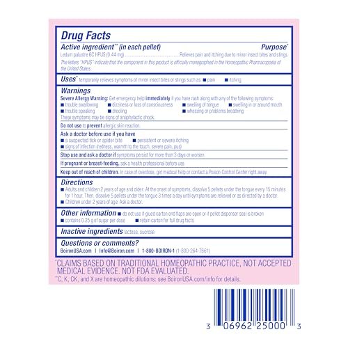 Boiron Ledum Palustre 6C Homöopathisches Mittel gegen Juckreiz und Schmerzen bei Insektenstichen - 3 Packungen (240 Kügelchen)