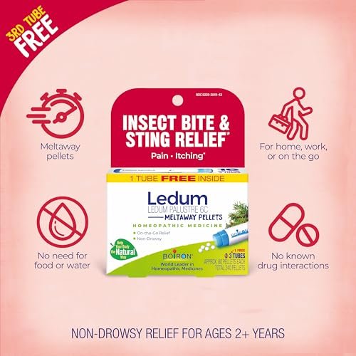 Boiron Ledum Palustre 6C Homöopathisches Mittel gegen Juckreiz und Schmerzen bei Insektenstichen - 3 Packungen (240 Kügelchen)