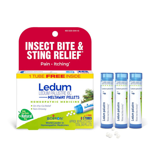Boiron Ledum Palustre 6C Homöopathisches Mittel gegen Juckreiz und Schmerzen bei Insektenstichen - 3 Packungen (240 Kügelchen)