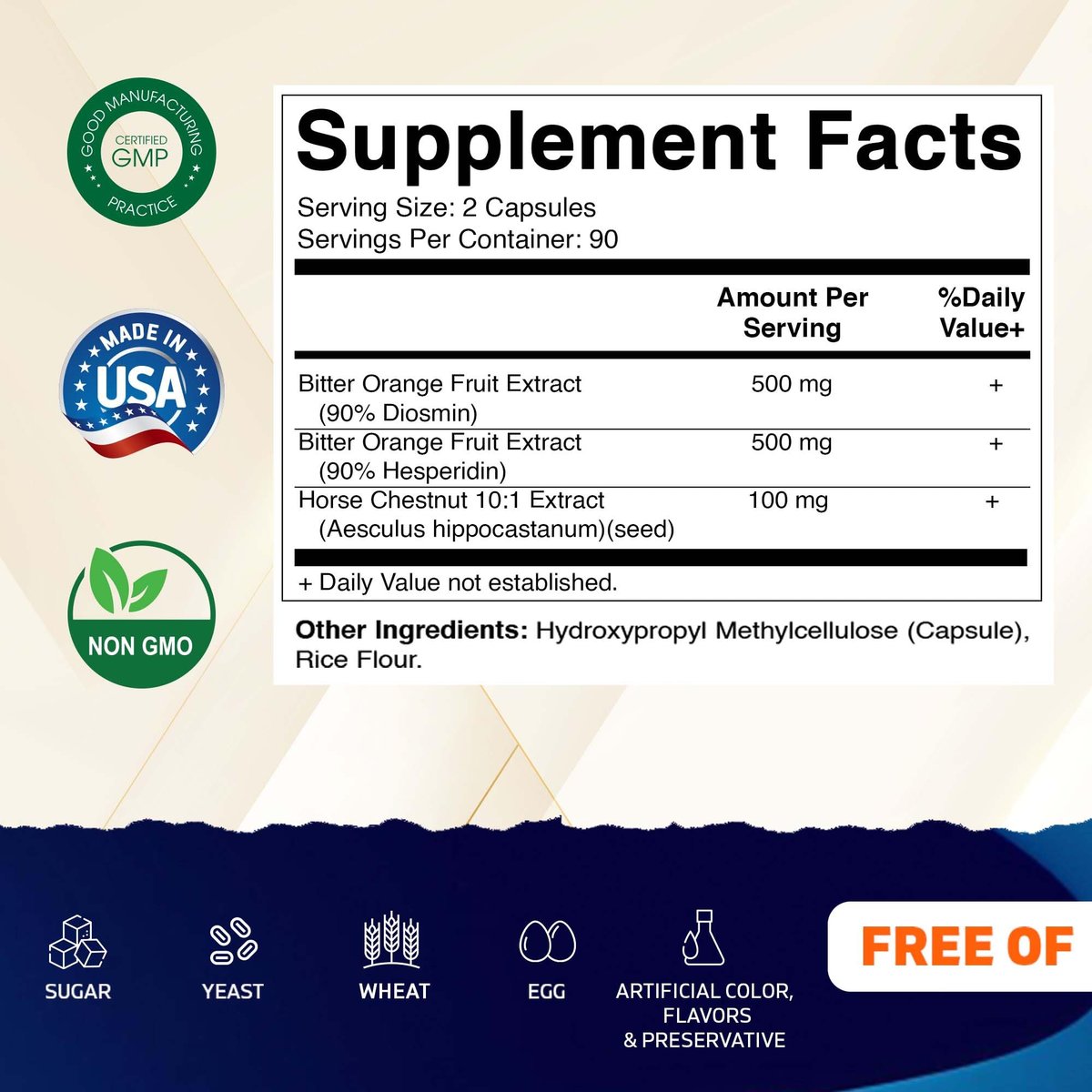 Vitamatic Diosmin Hesperidin 1000mg mit Rosskastanienextrakt 100 mg – 180 Kapseln – Citrus-Bioflavonoid-Komplex – Nicht-GMO – Hergestellt in den USA