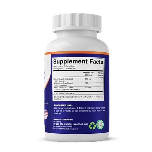 Vitamatic Diosmin Hesperidin 1000mg mit Rosskastanienextrakt 100 mg – 180 Kapseln – Citrus-Bioflavonoid-Komplex – Nicht-GMO – Hergestellt in den USA