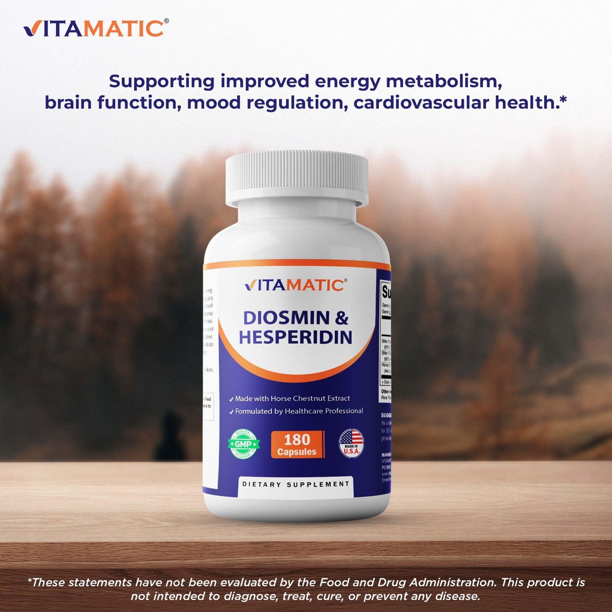Vitamatic Diosmin Hesperidin 1000mg mit Rosskastanienextrakt 100 mg – 180 Kapseln – Citrus-Bioflavonoid-Komplex – Nicht-GMO – Hergestellt in den USA