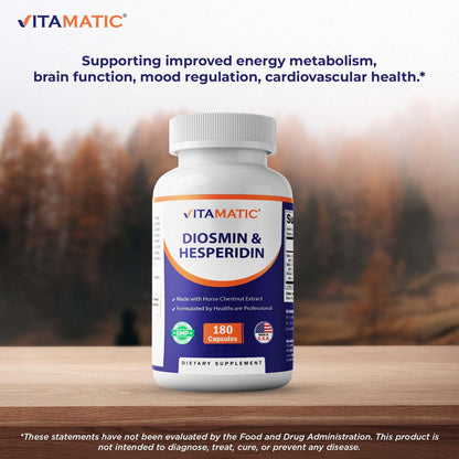 Vitamatic Diosmin Hesperidin 1000mg mit Rosskastanienextrakt 100 mg – 180 Kapseln – Citrus-Bioflavonoid-Komplex – Nicht-GMO – Hergestellt in den USA