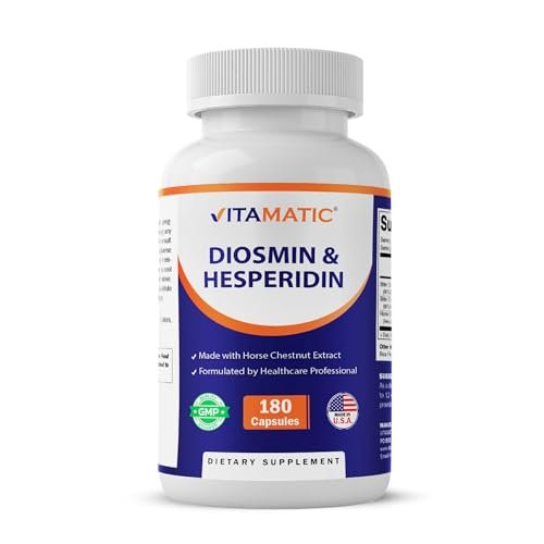 Vitamatic Diosmin Hesperidin 1000mg mit Rosskastanienextrakt 100 mg – 180 Kapseln – Citrus-Bioflavonoid-Komplex – Nicht-GMO – Hergestellt in den USA