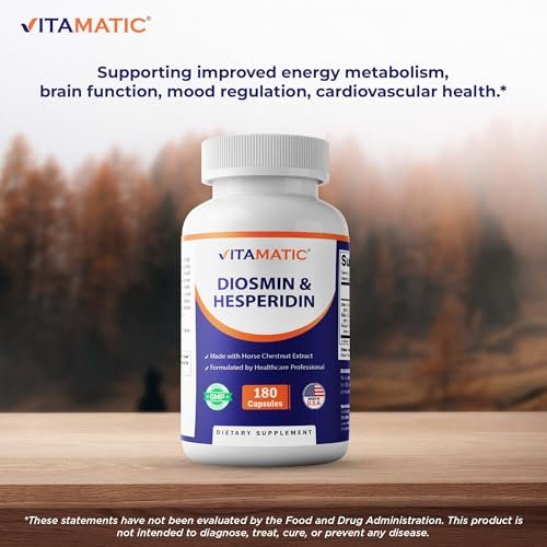 Vitamatic Diosmin Hesperidin 1000mg mit Rosskastanienextrakt 100 mg – 180 Kapseln – Citrus-Bioflavonoid-Komplex – Nicht-GMO – Hergestellt in den USA