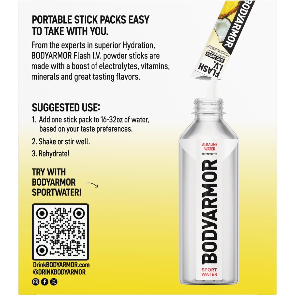 BODYARMOR Flash I.V. Elektrolyt-Päckchen, Ananas-Kokosnuss, Null Zucker, Getränkemischung für Sport, Reisen und Alltag (15 Stück)