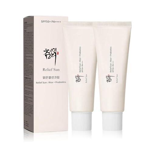 RELIEF SUN Bio Sonnencreme SPF50+, PA++++ Reis & Probiotika | Koreanische Hautpflege für alle Hauttypen, nährende Hautschutz und UV-Abwehr (2er-Pack)