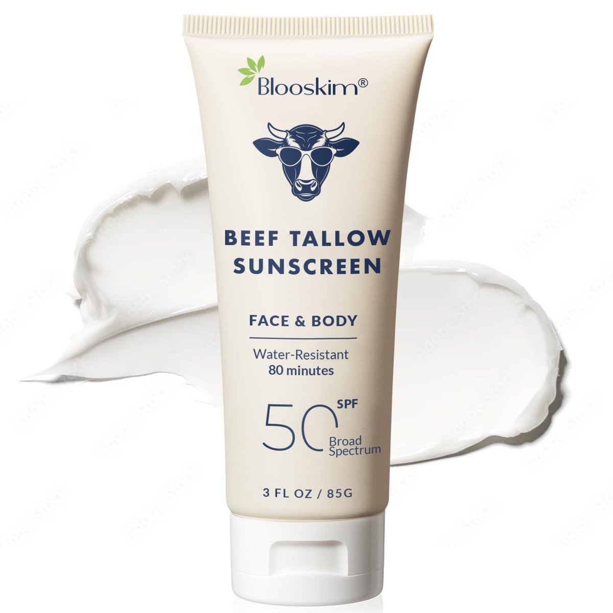 Blooskim Beef Tallow Sonnencreme SPF 50 – Natürliche Tallow & Zinkoxid Sonnenschutzcreme für Gesicht & Körper – Nicht fettende Formel für Frauen und Männer – Wasserbeständig 85 g