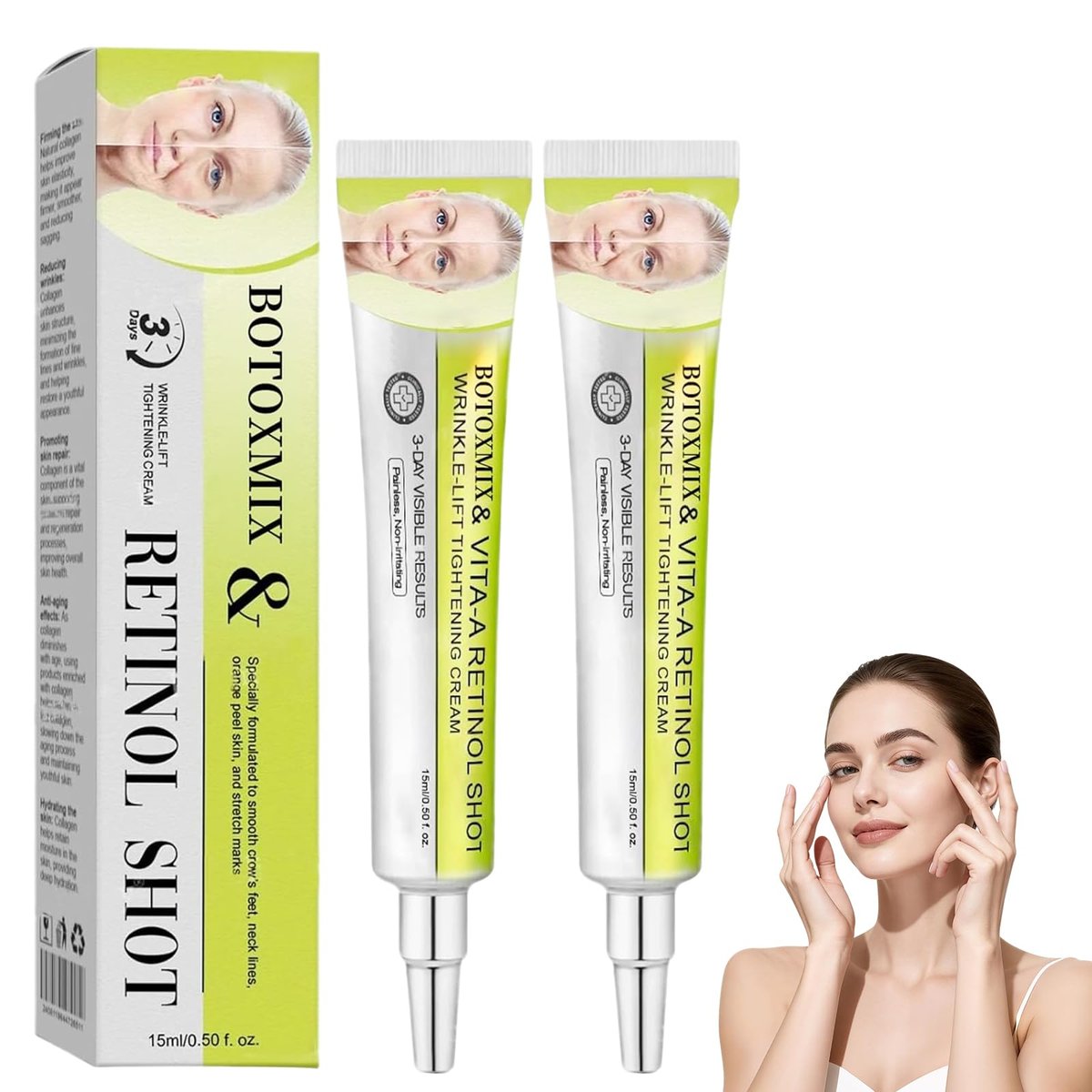 2er-Pack Botoxmix & Vita-A Retinol Shot Anti-Falten-Creme – Straffende Gesichtscreme, Porenverfeinernd, Reduziert Falten und feine Linien für alle Hauttypen